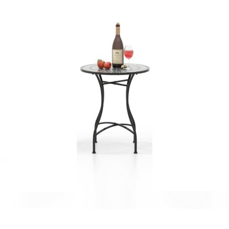 Tavolo da bistrot da esterno con attraente motivo a mosaico, Tavolo da pranzo in metallo robusto per interno 60x72cm