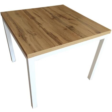 Tavolo da cucina moderno con gambe in metallo bianche 90x90 allungabile a libro