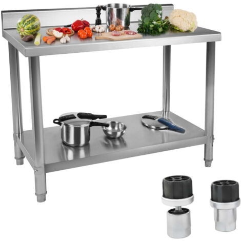 Tavolo da cucina, piano di lavoro in acciaio inox con bordo e ripiano inferiore 100x70cm