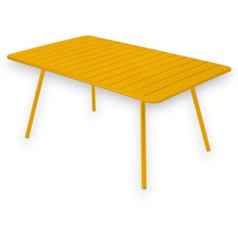 Tavolo da esterno 160x90 cm in acciaio verniciato con piano a doghe Fly -  Giallo