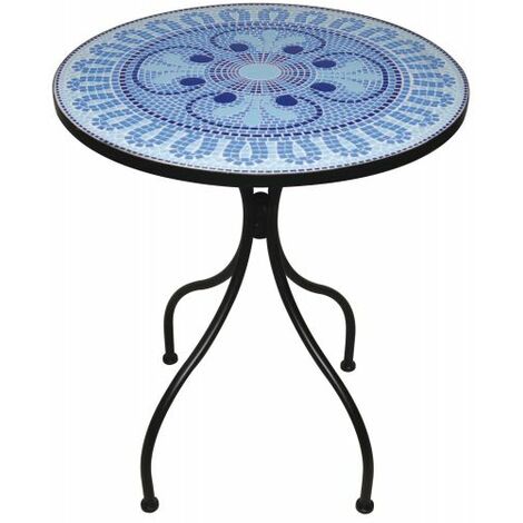 TAVOLO DA ESTERNO DECOJARDIN HELLAS IN ACCIAIO NERO E PIANO CON CERAMICA DECORATA 80CM