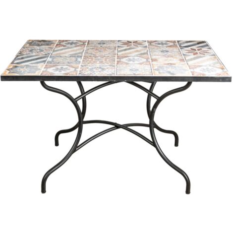 tavolo da esterno eurogarden "pompei" in ferro con top piastrelle gres 120x80x75 cm