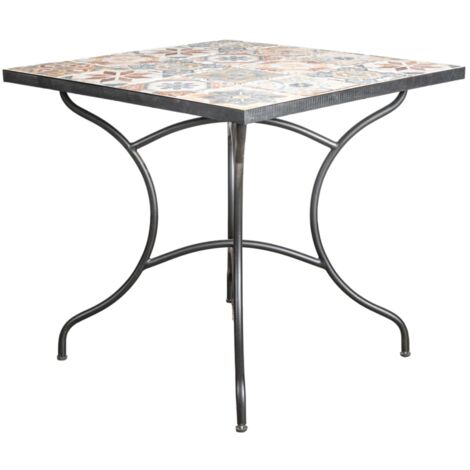 tavolo da esterno eurogarden "pompei" in ferro con top piastrelle gres, 80x80x75 cm