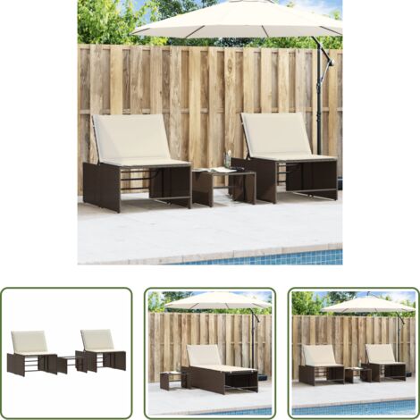 Tavolo da esterno -  Lettini prendisole 2 pz con tavolo marrone in polyrattan