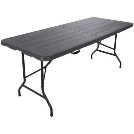 Tavolo da Esterno Mobili Rebecca Betel 74x180x75 Plastica Acciaio Grigio Scuro Nero Moderno Montato