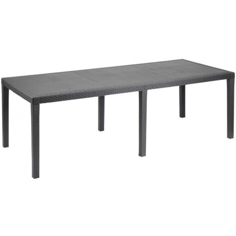 Tavolo da esterno, Ripiano rettangolare allungabile da pranzo, Tavolo da giardino estensibile effetto rattan, 100% Made in Italy, 150/220x90h72 cm, Antracite