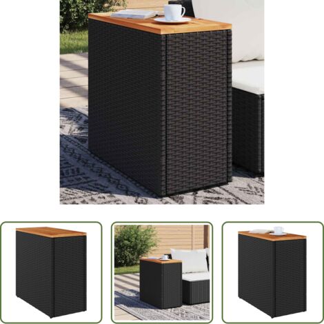 Tavolo da esterno -  Tavolino da giardino con piano in legno nero 58x27,5x55 cm in polyrattan