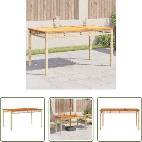 Tavolo da esterno -  Tavolo da Giardino Beige 140x80x75 cm Polyrattan e Legno Acacia
