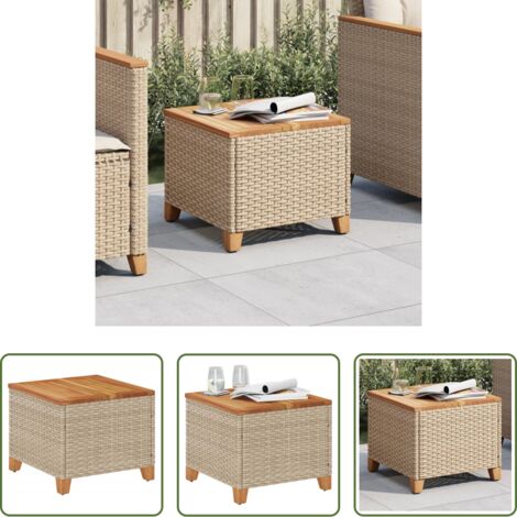 Tavolo da esterno - Tavolo da Giardino Beige 45x45x37 cm Polyrattan e Legno Acacia