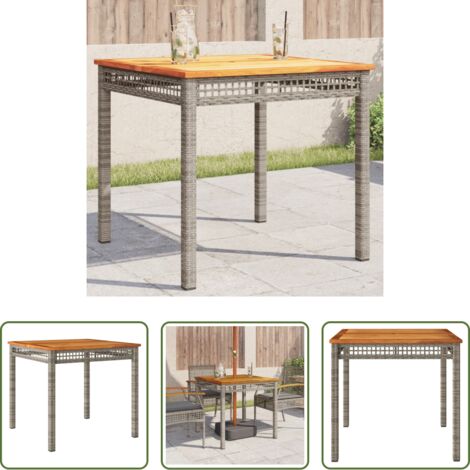 Tavolo da esterno -  Tavolo da Giardino Grigio 80x80x75 cm Polyrattan e Legno Acacia