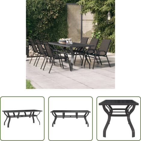 Tavolo da esterno - Tavolo da Giardino Grigio e Nero 180x80x70cm in Acciaio e Vetro
