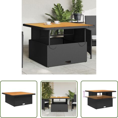 Tavolo da esterno - Tavolo da Giardino Nero 110x110x71 in Polyrattan e Legno Acacia