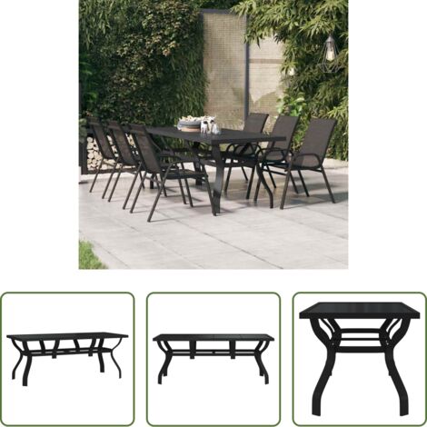 Tavolo da esterno -  Tavolo da Giardino Nero 180x80x70 cm in Acciaio e Vetro
