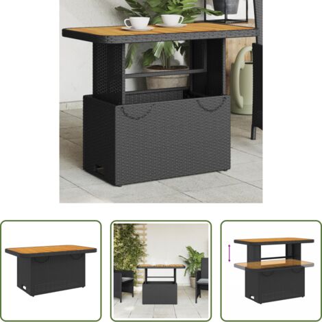 Tavolo da esterno -  Tavolo da Giardino Nero 90x55x71cm in Polyrattan e Legno Acacia