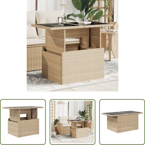 Tavolo da esterno -  Tavolo da Giardino Piano in Vetro Beige 100x55x73 cm Polyrattan