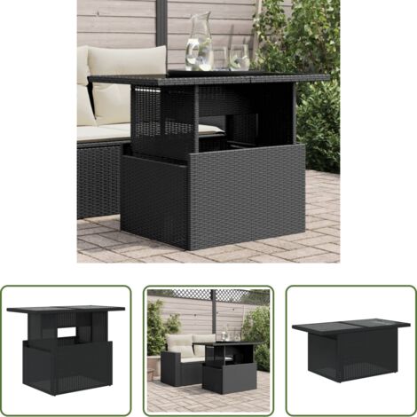 Tavolo da esterno -  Tavolo da Giardino Piano in Vetro Nero 100x55x73 cm Polyrattan