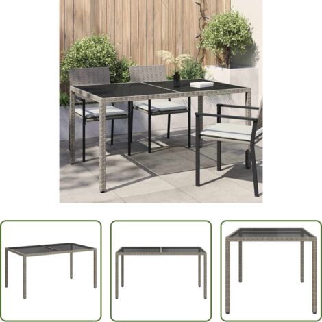 Tavolo da esterno -  Tavolo Giardino 150x90x75cm Vetro Temperato e Polyrattan Grigio