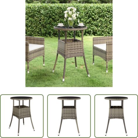 Tavolo da esterno -  Tavolo Giardino Ø60x75 cm Vetro Temperato e Polyrattan Grigio