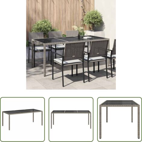 Tavolo da esterno -  Tavolo Giardino Grigio 190x90x75 cm Vetro Temperato Polyrattan