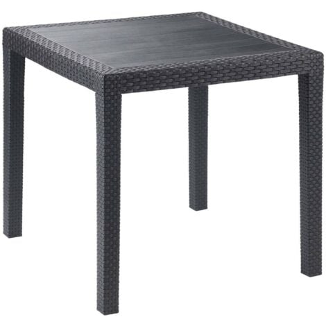Tavolo da esterno, Tavolo quadrato da giardino, Tavolino fisso effetto rattan, 100% Made in Italy, Cm 80x80h72, Antracite