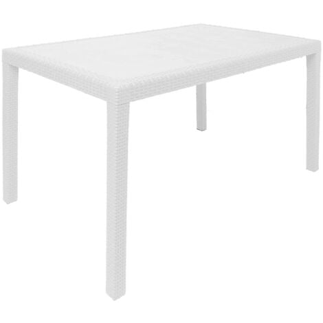 Tavolo da esterno, Tavolo rettangolare da pranzo, Tavolo da giardino multiuso effetto rattan, 100% Made in Italy, Cm 150x90h72, Bianco