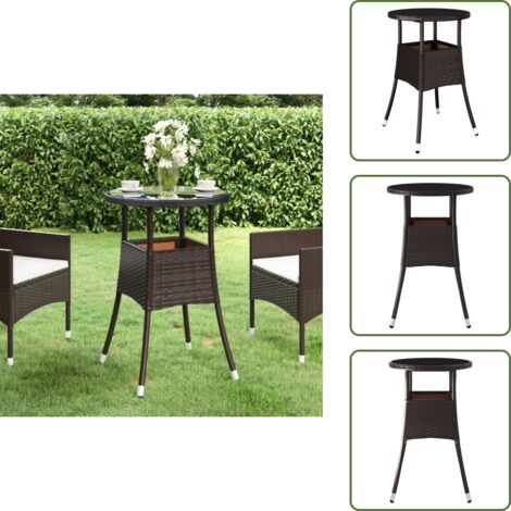Tavolo da esterno - vidaXL Tavolo Giardino Ø60x75 cm Vetro Temperato e Polyrattan Marrone - Tavolo da patio