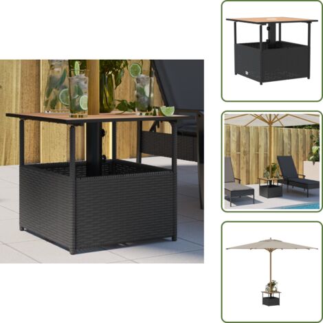Tavolo da esterno - vidaXL Tavolo Giardino Foro Ombrellone Nero 55x55x46,5 cm Polyrattan - Tavolo in acciaio
