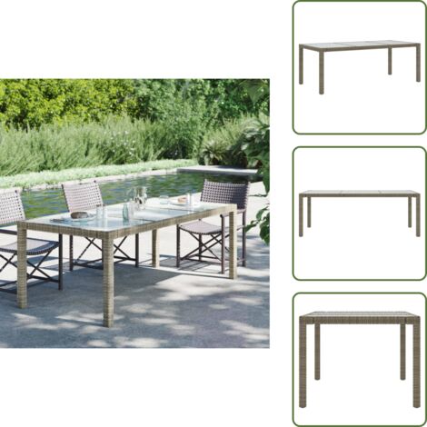 Tavolo da esterno - vidaXL Tavolo Giardino Grigio 190x90x75 cm Vetro Temperato Polyrattan - Tavolo in acciaio