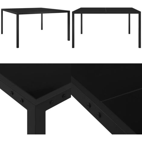 Tavolo da Giardino 130x130x72 cm Nero in Acciaio e Vetro - Tavolo esterno - Tavolo in acciaio