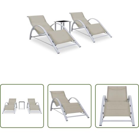 Tavolo da giardino alluminio -  Lettini Prendisole con Tavolino 2 pz in Alluminio Crema
