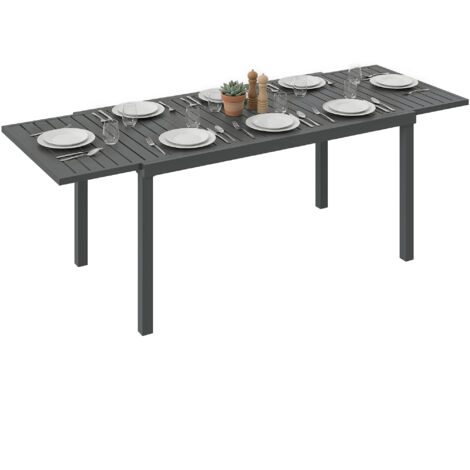 Tavolo da giardino allungabile 150/225x85x75 cm, in alluminio, con piano a doghe, per 6-8 persone, grigio.