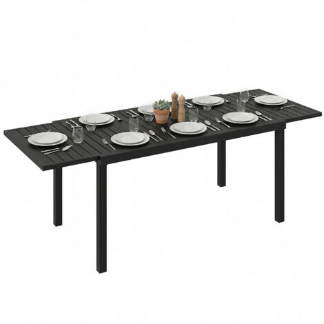 Tavolo da giardino allungabile per 6-8 persone, in alluminio con piano a doghe, colore nero.