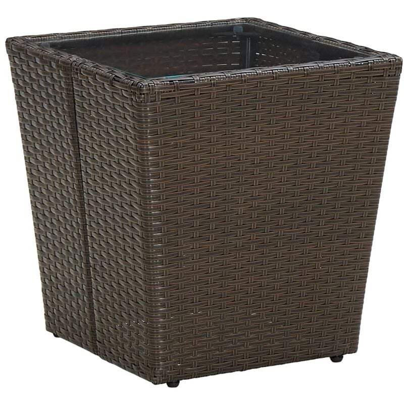 Jinlefu - Tavolino Marrone 41,5x41,5x44cm in Polyrattan e Vetro Temperato