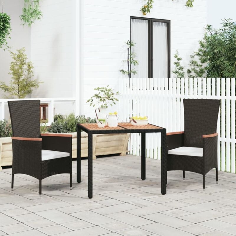 VidaXL Tavolo da Giardino Piano Legno Nero Polyrattan Massello Acacia