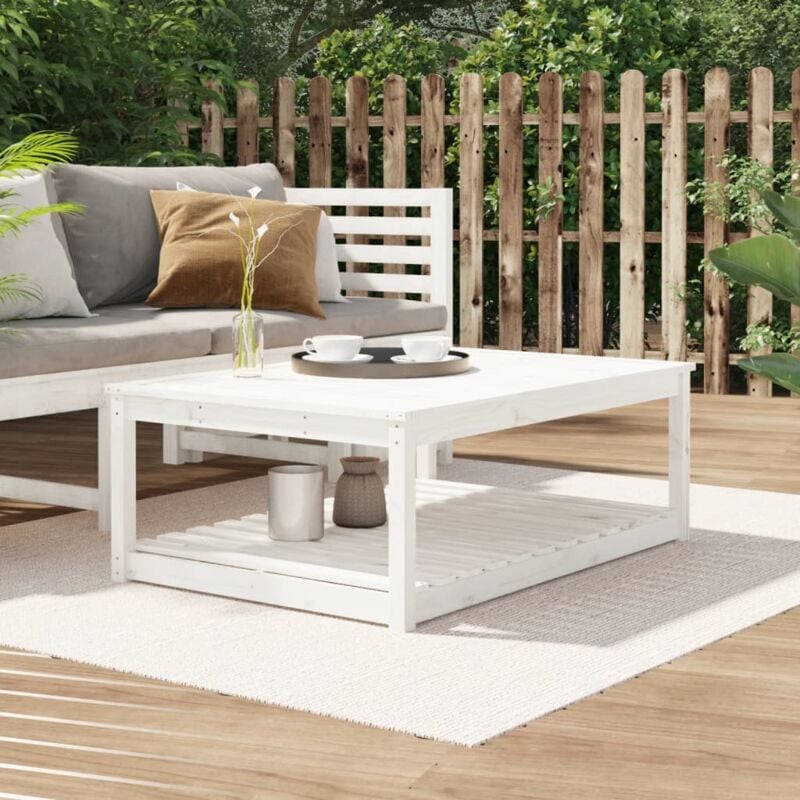 Maison du'Monde - Tavolo da Giardino Bianco 121x82,5x45 cm Legno - Wit