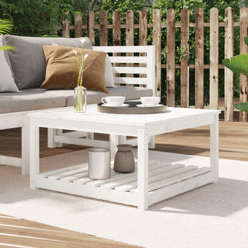 Maison du'Monde - Tavolo da Giardino Bianco 82,5x82,5x45cm Legno - Wit