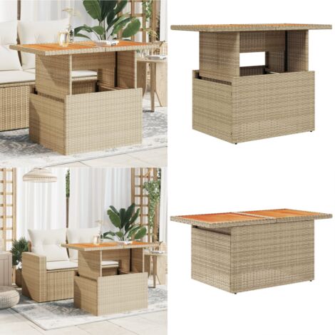 Tavolo da Giardino Beige 100x55x73 cm Polyrattan e Legno Acacia - Tavolo da esterno - Tavolo in rattan