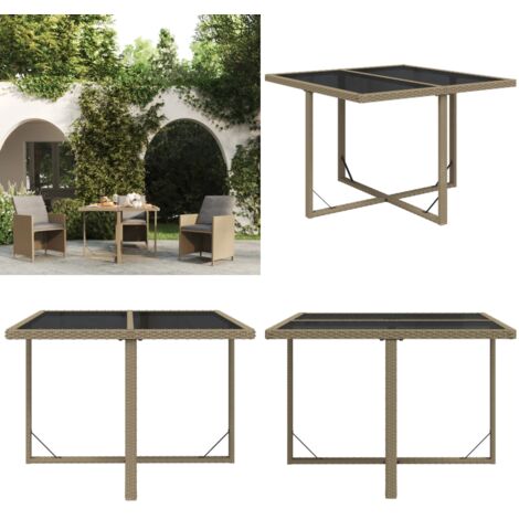 Tavolo da Giardino Beige 109x107x74 cm in Polyrattan e Vetro - Tavolo da pranzo esterno - Tavolo in vetro temperato