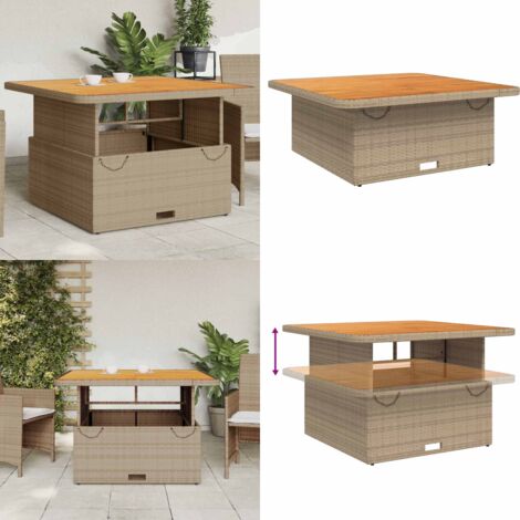 Tavolo da Giardino Beige 110x110x71cm Polyrattan e Legno Acacia - Tavolo da pranzo all'aperto - Tavolo in rattan