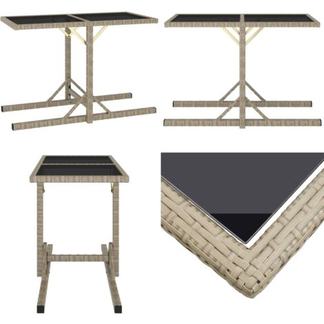 Tavolo da Giardino Beige 110x53x72 cm in Vetro e Polyrattan - Tavolo in vetro - Tavolo in rattan