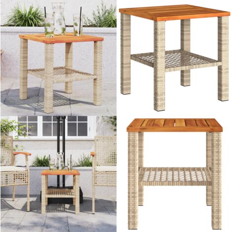 Tavolo da Giardino Beige 40x40x42 cm Polyrattan e Legno Acacia - Tavolo da esterno - Tavolo in rattan