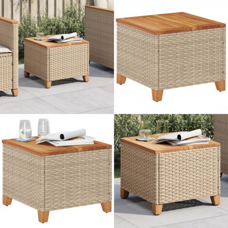 Tavolo da Giardino Beige 45x45x37 cm Polyrattan e Legno Acacia - Tavolo da esterno - Tavolo in rattan
