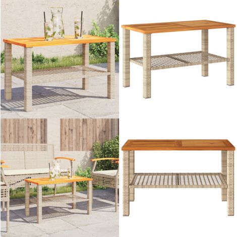 Tavolo da Giardino Beige 70x38x42 cm Polyrattan e Legno Acacia - Tavolo da esterno - Tavolo in rattan