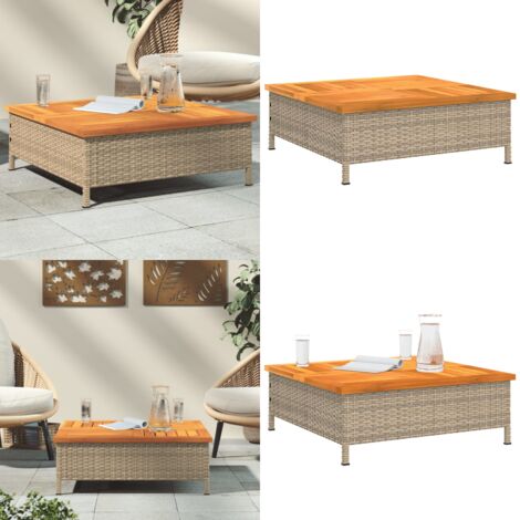 Tavolo da Giardino Beige 70x70x25cm in Rattan e Legno di Acacia - Tavolo in rattan - Tavolo in legno di acacia