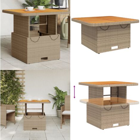 Tavolo da Giardino Beige 80x80x71cm Polyrattan e Legno Acacia - Tavolo da esterno - Tavolo da pranzo all'aperto
