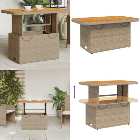 Tavolo da Giardino Beige 90x55x71cm Polyrattan e Legno Acacia - Tavolo da esterno - Tavolo in rattan