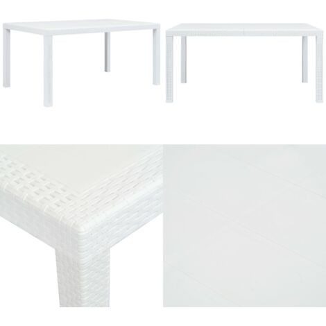 Tavolo da Giardino Bianco 150x90x72 cm in Plastica Stile Rattan - Tavolo da pranzo esterno - Tavolo da giardino in rattan