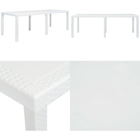 Tavolo da Giardino Bianco 220x90x72 cm in Plastica Stile Rattan - Tavolo da pranzo in plastica - Tavolo da giardino bianco