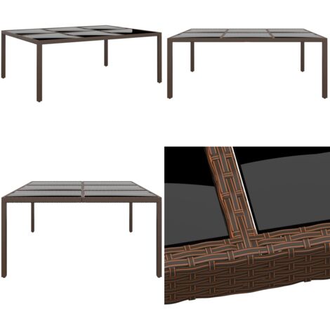 Tavolo da Giardino con Piano Vetro Marrone 200x150x75 cm Rattan - Tavolo in vetro - Tavolo da pranzo esterno