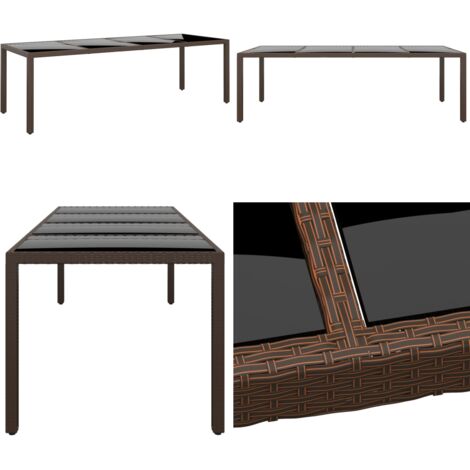 Tavolo da Giardino con Piano Vetro Marrone in Polyrattan - Piano in vetro - Rattan PE